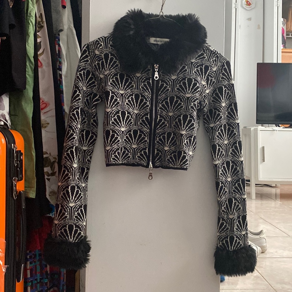 Urban outfitters faux fur trim cardigan - xs